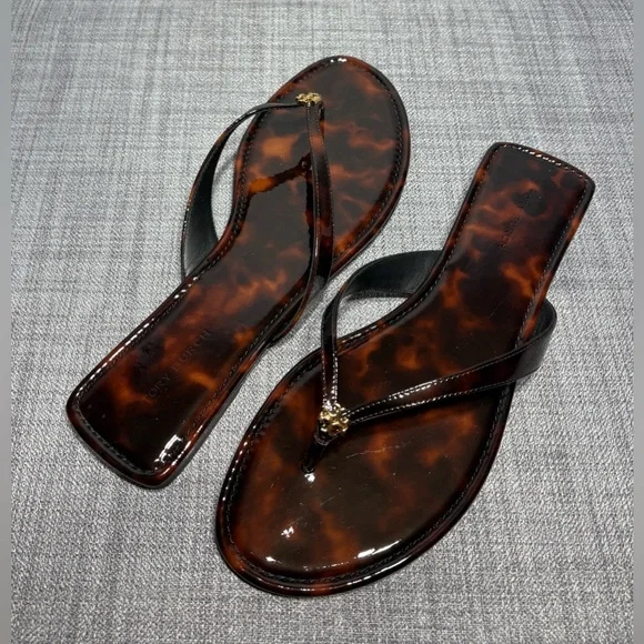 Tory Burch Classic Flip Flop Tortoise Patent Size 8 - Picture 4 of 8